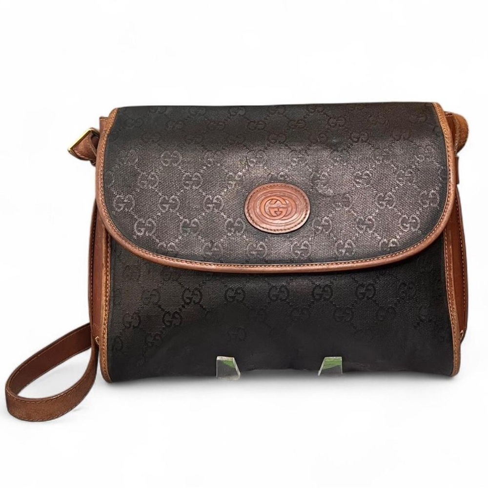 Gucci Black and Brown Logo Shoulder Bag